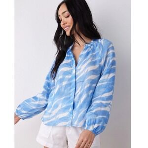 Bella Dahl 100 % Linen Long Sleeve Shirred Raglan Shirt Top Blouse sz